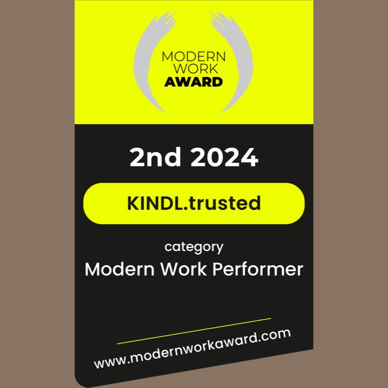 2. Platz des Modern Work Award 2024 für KINDL.trusted in der Kategorie Modern Work Performer